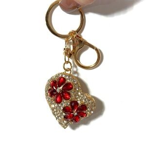 NEW Red and Gold Chunky Bling Heart Bag Charm / Keychain ❤️ 💎